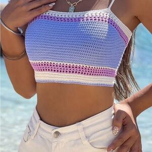 Purple and White Crochet Crop Top